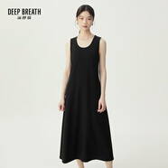 深呼吸DEEP BREATH女裝休閑U領(lǐng)無(wú)袖慵懶長(cháng)款高腰連衣裙A500327 黑 M (3碼)