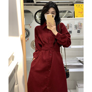 裴客早秋新款襯衫連衣裙大碼女裝正式場合氣質(zhì)連身裙子胖mm遮肚顯瘦 酒紅色 2XL 碼（建議125140斤）大碼