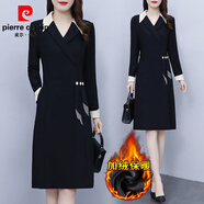 皮爾卡丹（pierre cardin）西服領(lǐng)連衣裙感女神范氣質(zhì)秋冬季新款大碼女裝假兩件時(shí)尚裙子高貴 黑色.【不加絨】 4XL 建議160-180斤
