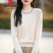 皮爾卡丹（pierre cardin）2025釘珠小香風(fēng)外穿新款寬松圓領(lǐng)針織衫低領(lǐng)毛衣上衣薄款打底衫針 米杏色 M 95-110