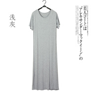 菲尼東爵夏季韓版薄款打底裙莫代爾長袖長裙女外穿圓領寬松連衣裙大碼睡裙 短袖莫代爾長裙淺灰 M (建議體重100-130斤)