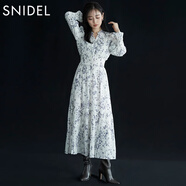 SNIDEL秋冬甜美碎花系帶收腰百褶雪紡連衣裙SWFO245033 淺藍(lán)色 L （2）