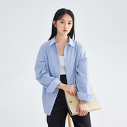 茵曼簡(jiǎn)約通勤休閑春女裝寬松經(jīng)典復(fù)古長(zhǎng)袖白襯衫上衣 海藍(lán)色 XL 