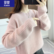 羅蒙（ROMON）女裝針織衫毛衣秋冬季2025年新款韓版寬松紫色圓領(lǐng)套頭外穿打底衫 粉色 3XL 135-145斤