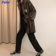 FSHE春秋高腰直筒牛仔褲女美式復古設計感寬松顯瘦小個(gè)子闊腿拖地長(cháng)褲 黑色褲子 2XL