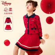 迪士尼女童套裝兒童裙子紅色拜年服毛衣秋冬裝厚大童新年裝4CT003 160