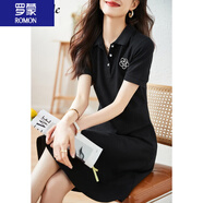 羅蒙（ROMON）女裝T恤連衣裙夏季2025新款時尚赫本風運動休閑修身顯瘦小黑裙子 黑色 M 80-100斤