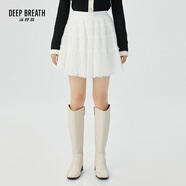 深呼吸DEEP BREATH女裝通勤風(fēng)字母松緊高腰短款半身紗裙A200222 白 M (3碼)