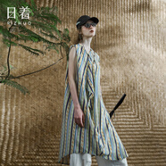 日著原創(chuàng)萊賽爾混紡V領(lǐng)連衣裙2025秋季新款不對(duì)稱獨(dú)特時(shí)尚裙子女 秘境彩 S
