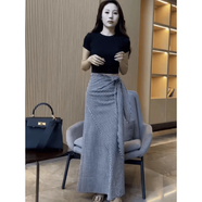 AC-AICHEN法式復(fù)古格紋系帶半身裙女夏季2025新款小個(gè)子高腰遮胯顯瘦包臂裙 黑色上衣+格子半身裙 XL 120-135斤
