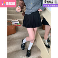 曦牧遙PPHOME自制芭蕾百褶裙 毛呢百褶短裙秋冬高腰顯瘦A字半身裙短裙 黑色 S