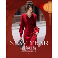 德瑪納【蘭因壁月】春秋云柔美物名媛V領(lǐng)交叉收腰A字藏肉女式連衣裙
