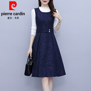皮爾卡丹（pierre cardin）毛衣毛呢背心連衣裙子女士春秋冬2025年新款氣質(zhì)打底中長(cháng)裙套裝針 寶藍色背帶裙《今年流行別致漂亮 (120-130斤) 2XL