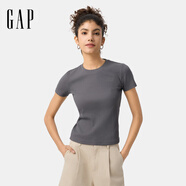 Gap女裝2025春季新款刺繡logo羅紋彈力短袖T恤簡(jiǎn)約常規上衣761951 灰色 M (165/84A) 亞洲尺碼