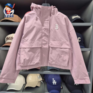 MLB韓國MLB外套2025春季小標百搭休閑女士短款沖鋒衣夾克 粉色 代購 S