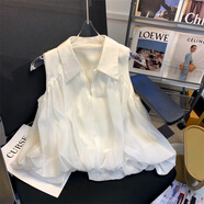 素優(yōu)米（SUYOUMI）法式拼接網(wǎng)紗無(wú)袖襯衫女2025夏季洋氣減齡設計感小眾娃娃衫上衣潮 白色 【收藏關(guān)注店鋪優(yōu)先發(fā)貨】 S 建議70-90斤