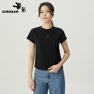 哥弟（GIRDEAR）女裝2025春夏新款綻放系列玫瑰花圖案純棉薄款短袖T恤女1300996 黑 XL (5碼)