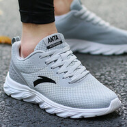 安踏男鞋冬季新款運動(dòng)鞋秋季網(wǎng)面透氣輕便跑步鞋子男休閑旅游鞋慢跑鞋 霧灰/黑/安踏白-5 40