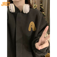 Jret棒球服外套女秋冬2025新款復(fù)古字母寬松中長(zhǎng)款綠色長(zhǎng)袖夾克潮加絨 深灰色款 常規(guī) M