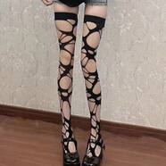 慕楓晴辣妹亞文化黑色破洞絲ins打底連褲網(wǎng)襪y2k千禧襪自制哥特朋克勒肉 【過(guò)膝】)---y2k暗黑朋克 1雙