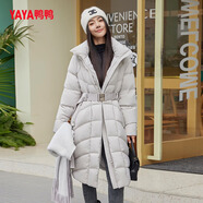 鴨鴨（YAYA）冬季新款長(cháng)款腰帶羽絨服女收腰高端韓版休閑百搭加厚保暖外套 灰色 S （80-120斤）
