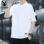 花花公子（PLAYBOY）純棉短袖男士夏季冰絲t恤薄款大碼半袖T透氣潮流牌情侶學(xué)生上衣服 31白色 4XL