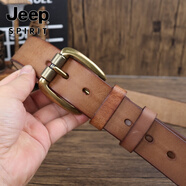 JEEP SPIRIT美式高端520真皮男士針扣手工潮流復古頭層牛皮休閑牛仔褲百搭褲 褐色 105cm