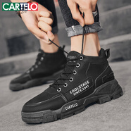 卡帝樂鱷魚（CARTELO）男鞋春夏季2025時尚休閑鞋子男馬丁潮鞋厚底工裝勞保鞋靴 黑色 39
