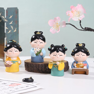 如果（Roogo）古風(fēng)國潮治愈系小擺件創(chuàng)意裝飾品辦公桌面可愛仕女送女生生日禮物 唐小圓植物圖鑒4個(gè)一套送禮袋