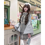 凌卡戚春裝新款優(yōu)雅千金感甜美少女毛呢外套裙子顯瘦兩件套裝 灰色上衣+灰色半裙套裝 XL