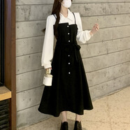 德洛賓假兩件長袖裙大碼女裝氣質(zhì)春秋新款大碼女裝胖妹妹假兩件赫本風法 黑白 2XL 【135-150斤】