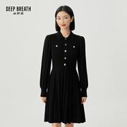 深呼吸DEEP BREATH女裝翻領(lǐng)收腰泡泡袖羊毛針織洋裝連衣裙A500295 黑 M (3碼)