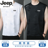 JEEP SPIRIT輕奢高檔冰絲背心男夏季寬松休閑跑步運動速干衣健身訓(xùn)練無袖t恤 白色+黑色 90-110斤 L
