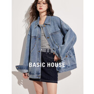 BASIC HOUSE百家好復(fù)古百搭牛仔外套女2025春季新款寬松顯瘦休閑高端上衣女 牛仔藍(lán) M