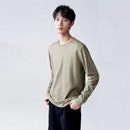 棉先生3系水柔棉親膚透氣長(zhǎng)袖純棉t恤男士春秋季純棉長(zhǎng)袖體恤打底衫 巖灰綠 L