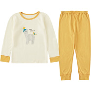 千趣會(huì )童裝春秋款兒童家居服長(cháng)袖套裝寬松秋衣秋褲 象牙色×黃色 150 cm
