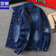 羅蒙（ROMON）春季牛仔夾克男士韓版美式潮牌男款春秋款黑色男款牛仔衣外套衣服 XG-J4雙口袋深藍色 2XL