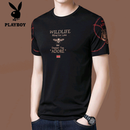 花花公子（PLAYBOY）品牌2025夏季新款冰絲短袖t恤男圓領(lǐng)潮印花半袖體恤打底衫薄 小蜜蜂（黑色） L 170建議120-140斤