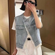 源夫人中國風(fēng)牛仔馬甲女春夏季新款潮流個(gè)性小個(gè)子牛仔上衣女裝背心馬夾 311#蕾絲花邊馬甲 S 【建議70-95斤】