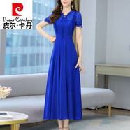 皮爾卡丹（pierre cardin）感雪紡連衣裙女夏季2025新款顯瘦減齡媽i媽高端氣質(zhì)優(yōu)雅長裙 寶藍色 3XL