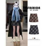 燦圖灰色格子毛呢半身裙女裝春秋新款高腰a字短裙小個(gè)子緊身包臀裙子 藍色 M