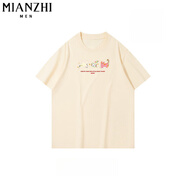 棉致慵懶風顯瘦印花純棉短袖t恤女夏季新款五分袖半袖寬松學生上衣 杏色【1499高品質(zhì)17】 L 105-125斤