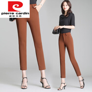 皮爾卡丹（pierre cardin）西裝褲女2024夏季新款白色顯瘦小腳褲九分直筒高腰休閑春秋長褲子 887九分焦糖色 L 【建議115-120斤】