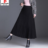 皮爾卡丹（pierre cardin）針織半身裙女a(chǎn)字裙秋冬新款韓版高腰包臀中長(zhǎng)款秋季毛線裙潮 黑色 S 建議【70-95斤】