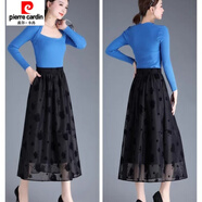 皮爾卡丹（pierre cardin）半身裙秋冬加厚百褶裙網(wǎng)紗A字裙兩穿半身裙中長(cháng)款高腰顯瘦長(cháng)裙子 8638口袋玫瑰兩面穿75 75厘米 均碼 80-150斤