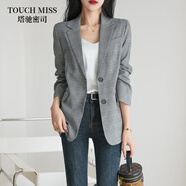 塔馳密司（touchmiss）品牌秋裝新款chic小西裝格子外套女復(fù)古格紋西服上衣女 雅致灰（預(yù)售） S
