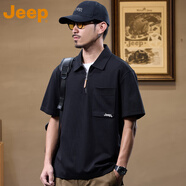 吉普（JEEP）美式高端polo衫男短袖夏季冰絲涼感翻領T恤輕商務休閑上衣半袖衫 黑色 【專柜正品】 M 建議 90-105斤