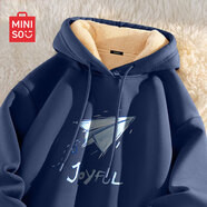名創(chuàng)優(yōu)品（MINISO）連帽衛(wèi)衣男冬季加厚寬松百搭羊羔絨保暖衣服青年學(xué)生休閑帥氣外套 【重磅羊羔絨】藍(lán)(折紙飛機(jī)) XL 180(體重140-160斤左右)