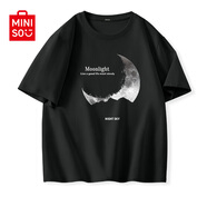 名創(chuàng)優(yōu)品（MINISO）純棉t恤男夏季2025新款衣服青少年親膚透氣時(shí)尚寬松大碼冰感短袖 【100%純棉】黑色(月亮山) S 165 (男女同款)