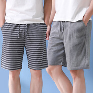 恒源祥睡褲男士夏純棉短褲外穿休閑家居服全棉薄款寬松五分大褲衩 深花灰橫條紋+深花灰豎條 L (170)